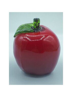 Murano Style Glass Red Apple With Green Stem Art Glass 3.5”